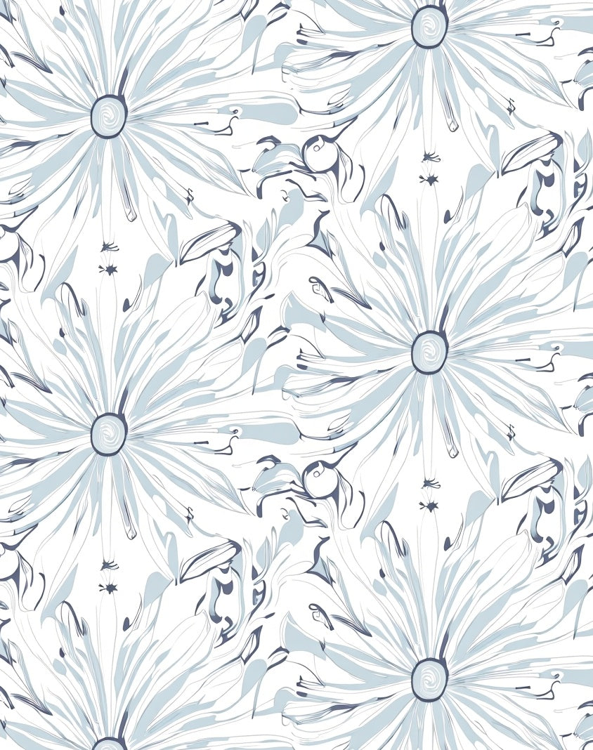 Soft Blue Daisy Floral Swirls Rug