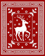 Crimson Deer Butterfly Snowflakes Tassel Border Rug