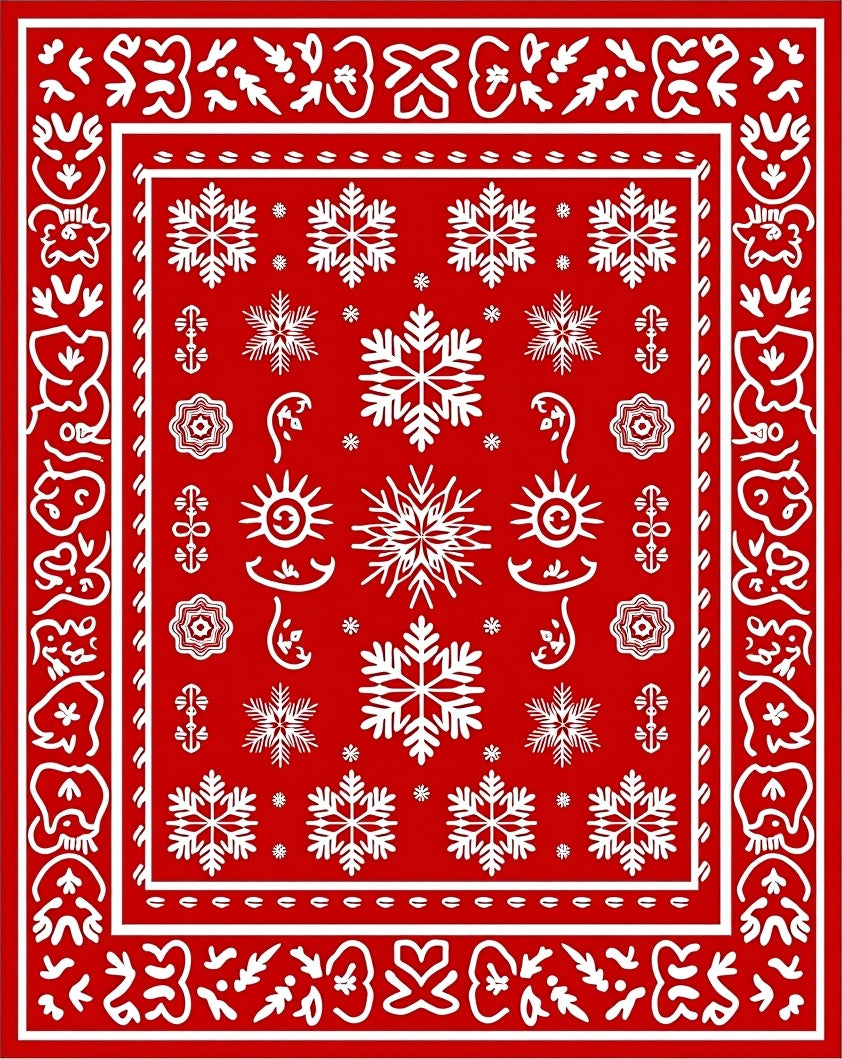 Crimson White Snowflake Folk Art Rug