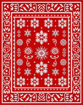 Crimson White Snowflake Folk Art Rug