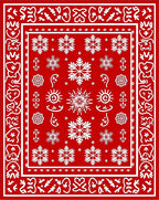 Crimson White Snowflake Folk Art Rug