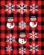 Red Black Buffalo Plaid Snowman Snowflakes Rug