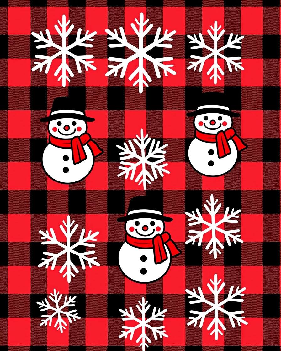 Red Black Buffalo Plaid Snowman Snowflakes Rug