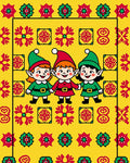Festive Elves Red Green Yellow Border Rug