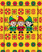 Festive Elves Red Green Yellow Border Rug