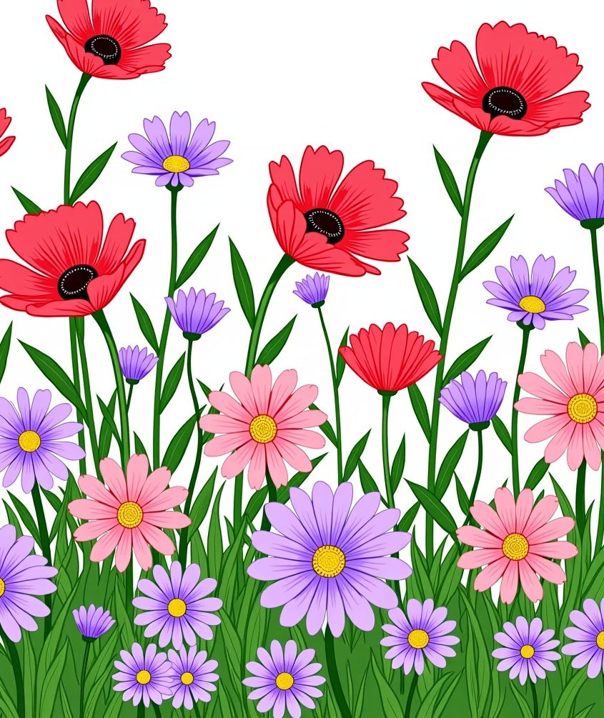Crimson Red Purple Floral Meadow Rug