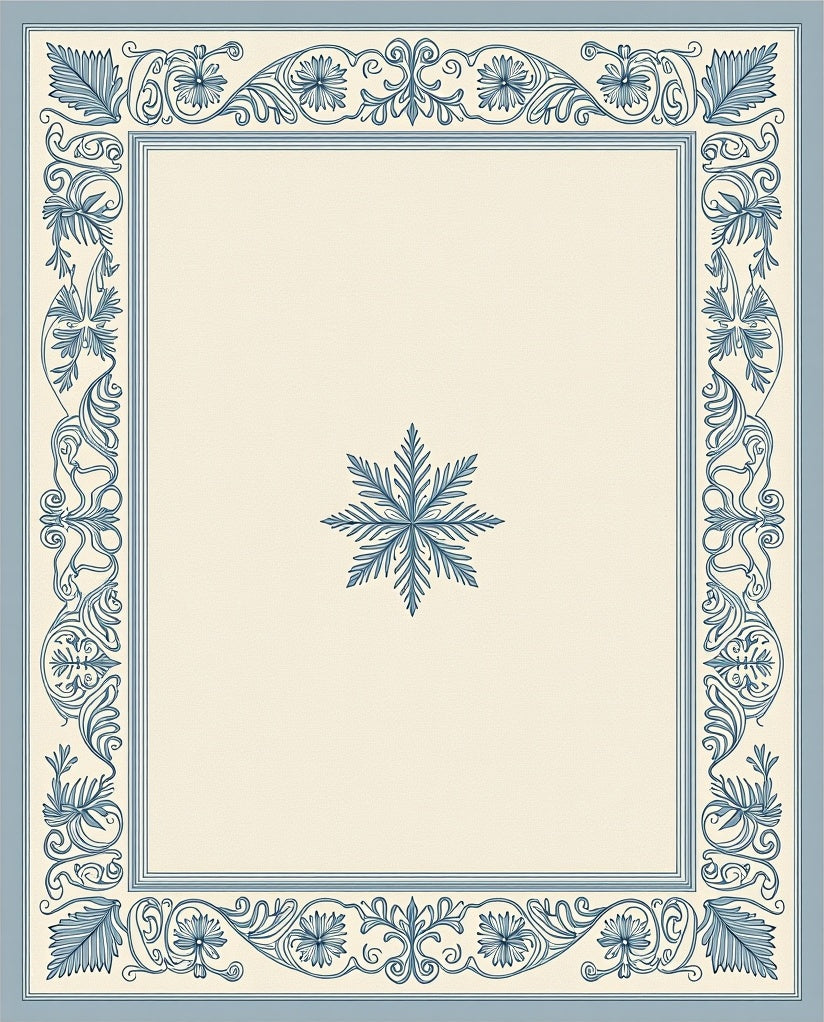 Vintage Blue Floral Leaf Border Rug