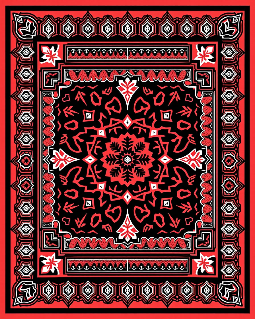 Bold Red Black Central Medallion Rug