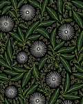 Black Green Leafy Bloom Swirl Rug