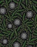 Black Green Leafy Bloom Swirl Rug