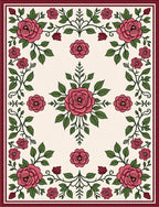 Crimson Rose Vine Border Cream Rug