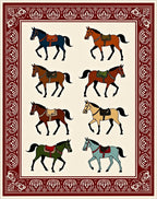 Eight Horse Panel Red Border Rug