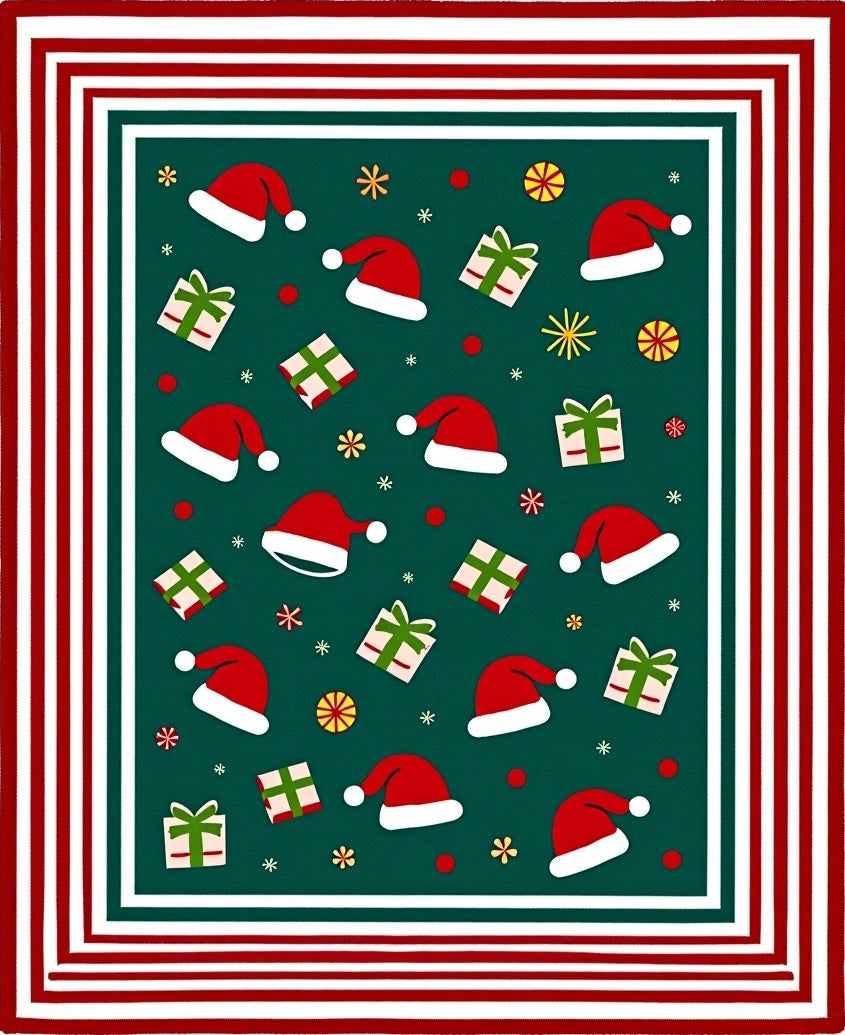 Holiday Hats And Gifts Border Rug