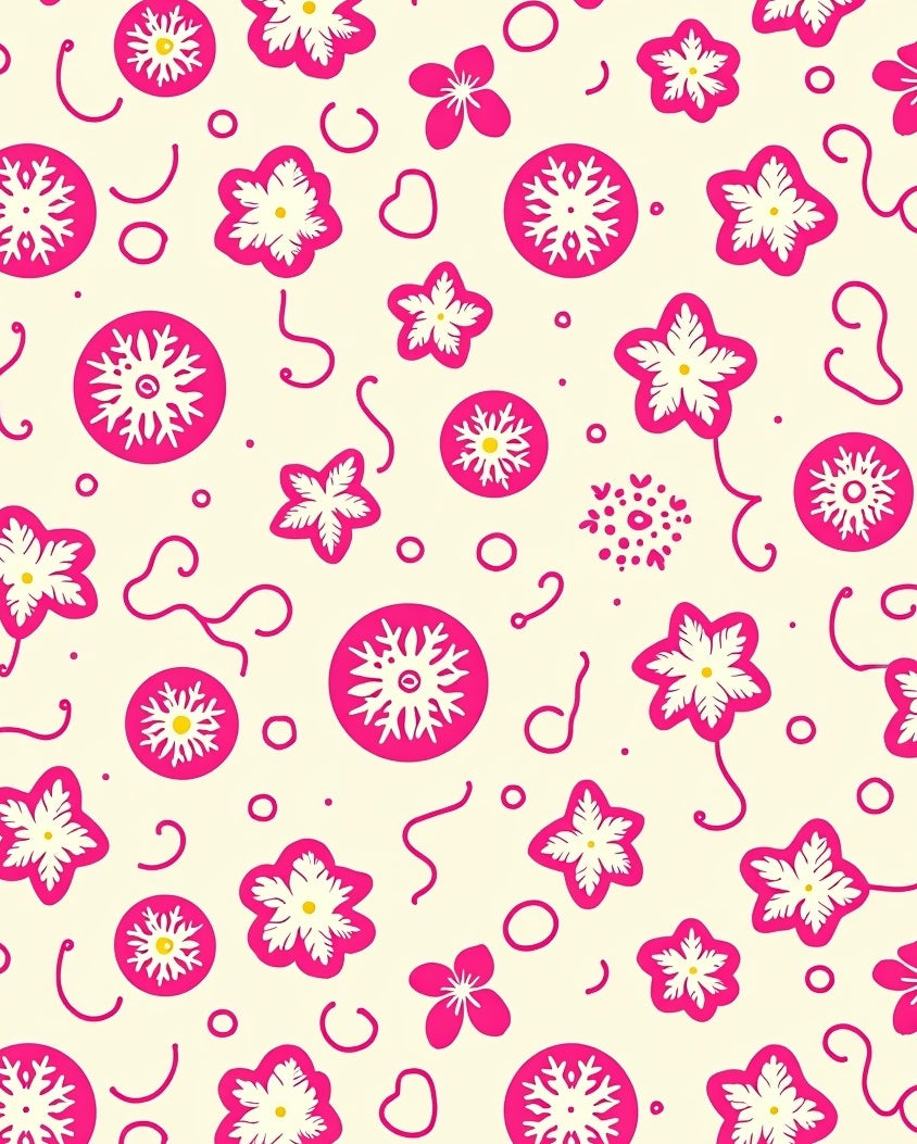 Bright Pink Floral Creamy Background Swirls Rug