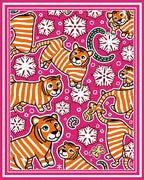Playful Tiger Snowflake Whimsical Pink Rug