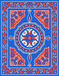 Bold Red Blue Medallion Frame Rug