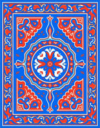 Bold Red Blue Medallion Frame Rug