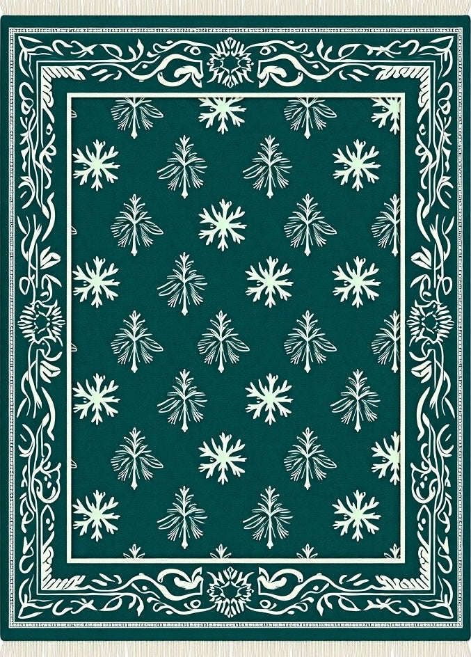 Teal Snowflake Bordered Field Rug