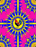Vibrant Rooster Yellow Blue Pink Medallion Rug