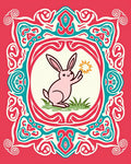 Pink Rabbit Whimsical Ornamental Frame Rug