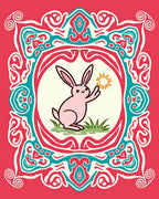 Pink Rabbit Whimsical Ornamental Frame Rug