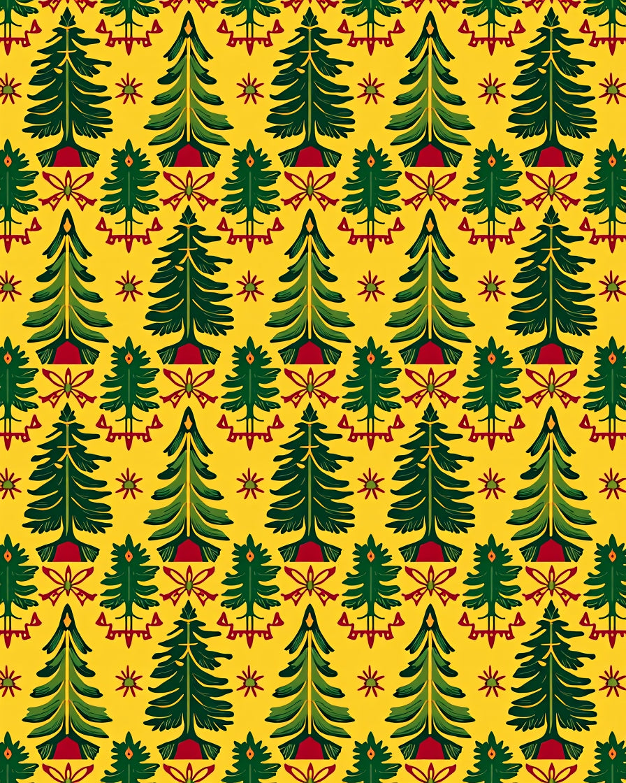 Foliage Pine Tree Folk Art Rug