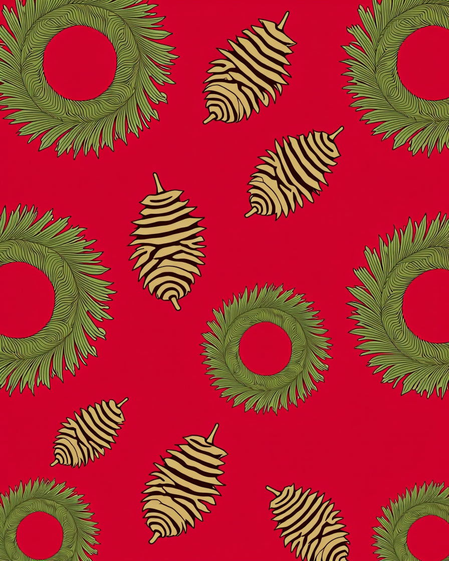 Festive Green Wreath Pinecone Holiday Rug