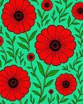 Bold Red Flower Foliage Surface Rug