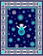 Snowman Snowflake Navy Blue Border Rug