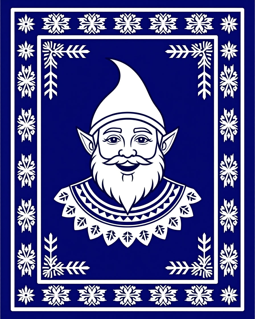 Whimsical Blue Gnome Snowflake Border Rug