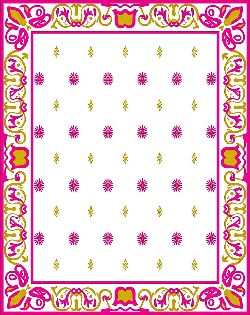 Fuchsia Gold Floral Bordered Medallion Rug