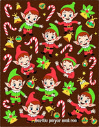 Festive Elf Candy Cane Christmas Brown Rug