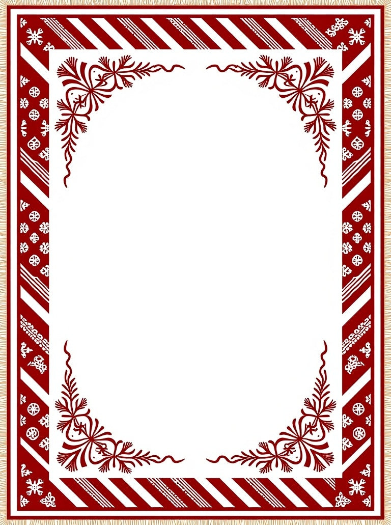 Rich Crimson Floral Bordered Stripped Rug