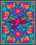 Vibrant Pink Hummingbird Floral Medallion Rug