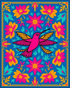 Vibrant Pink Hummingbird Floral Medallion Rug