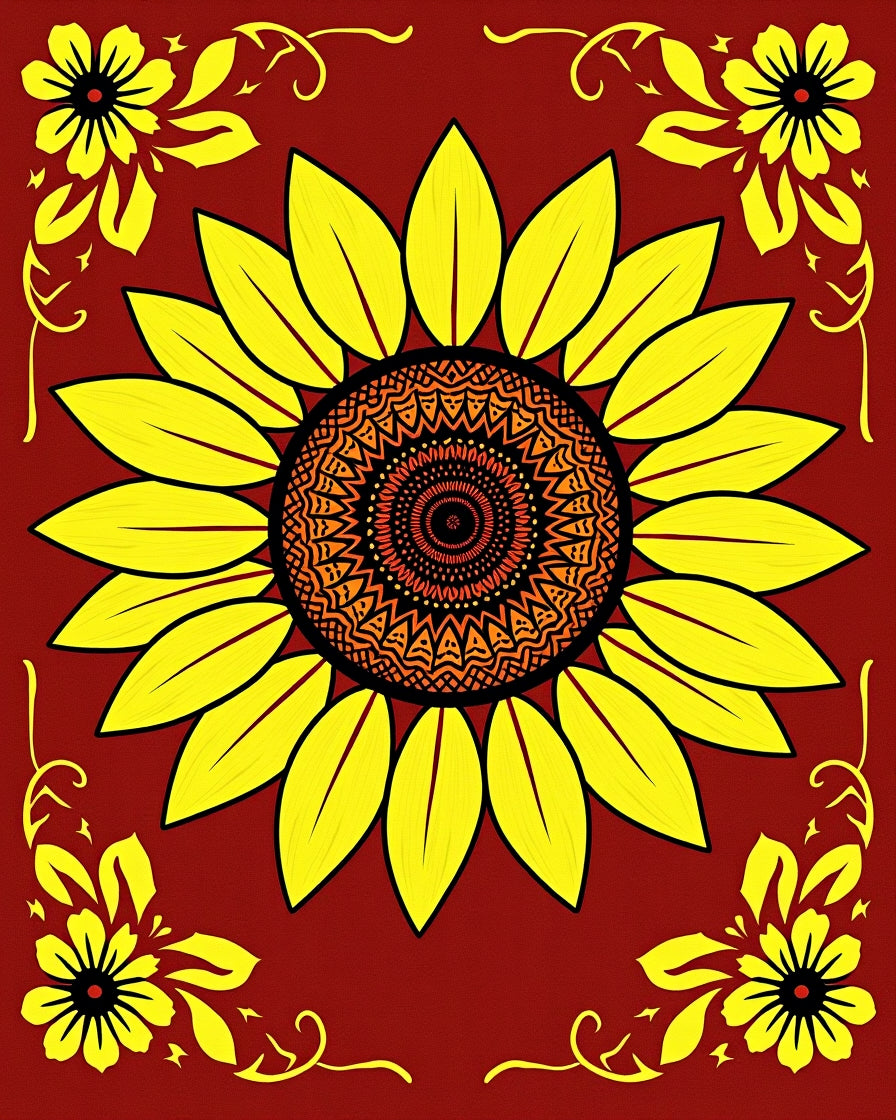 Golden Yellow Sunflower Mandala Art Rug