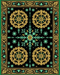 Ornate Gold Teal Black Medallion Border Rug