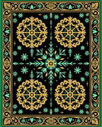 Ornate Gold Teal Black Medallion Border Rug