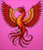 Crimson Gold Phoenix Wings Pink Background Rug