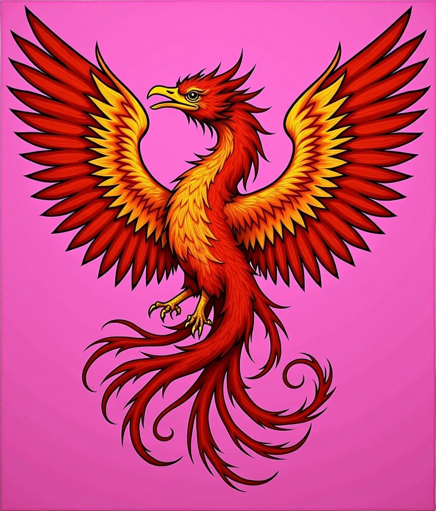 Crimson Gold Phoenix Wings Pink Background Rug
