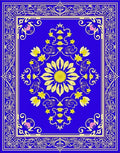 Royal Blue Yellow Floral Medallion Border Rug