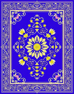 Royal Blue Yellow Floral Medallion Border Rug
