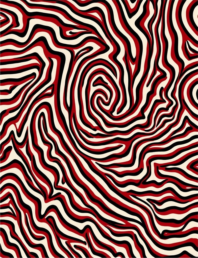 Bold Red Black Swirling Lines Rug