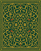 Emerald Gold Floral Scroll Medallion Swirl Rug