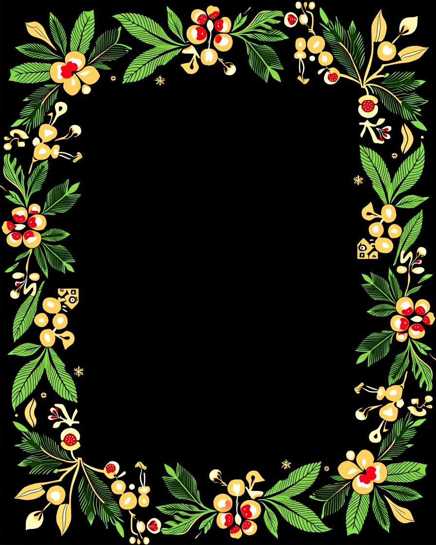 Yellow Red Green Floral Wreath Border Rug