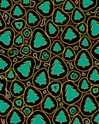 Teal Christmas Trees Abstract Black Rug