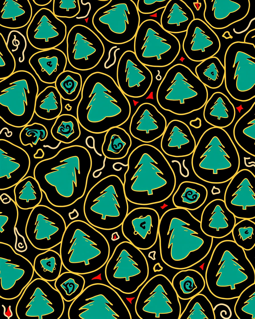 Teal Christmas Trees Abstract Black Rug