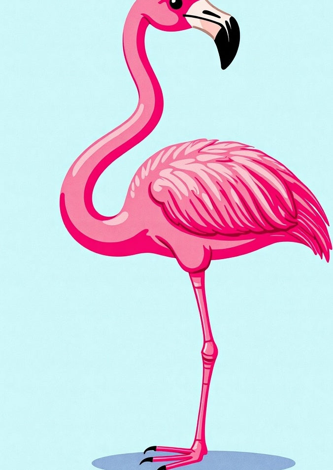Pink Flamingo Bird On Blue Rug