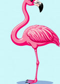 Pink Flamingo Bird On Blue Rug