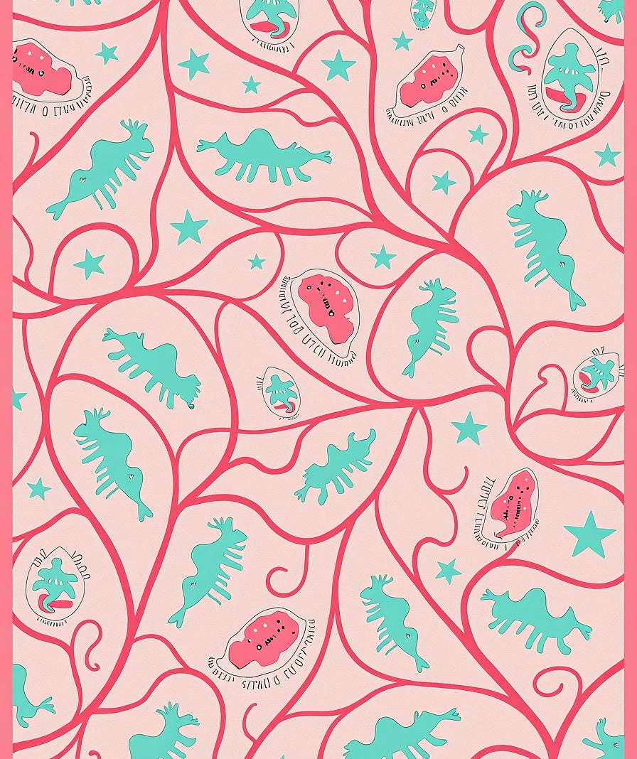 Pink Coral Blue Whimsical Creatures Rug